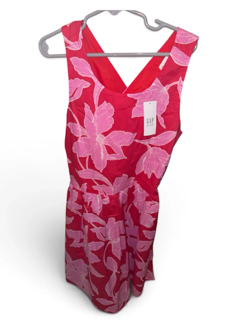 GAP Kids Girls Floral Romper Size 10 L Pink Red Crisscross Back NWT